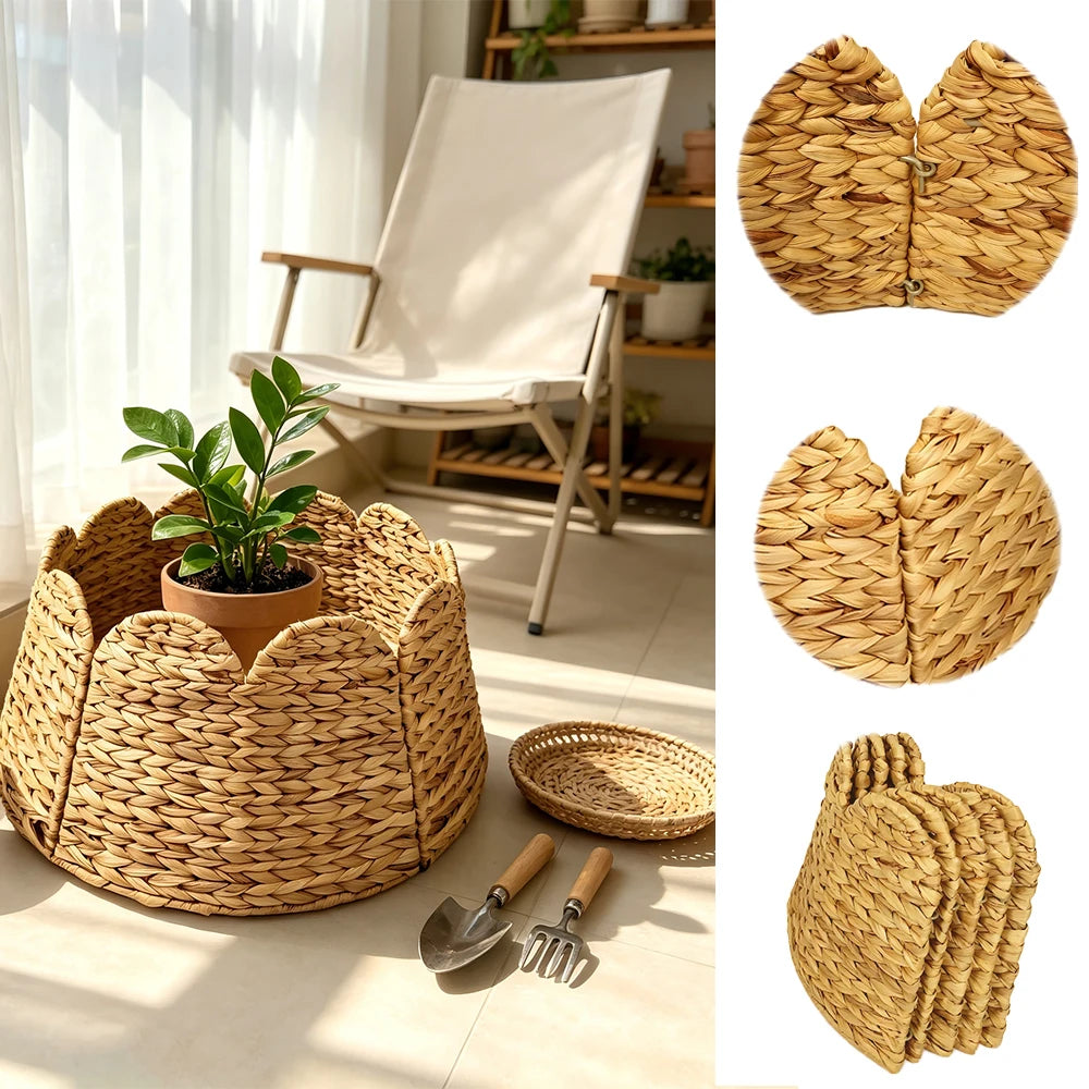 Handwoven Water Hyacinth Christmas Tree Collar Foldable Scalloped Flower Edge Woven