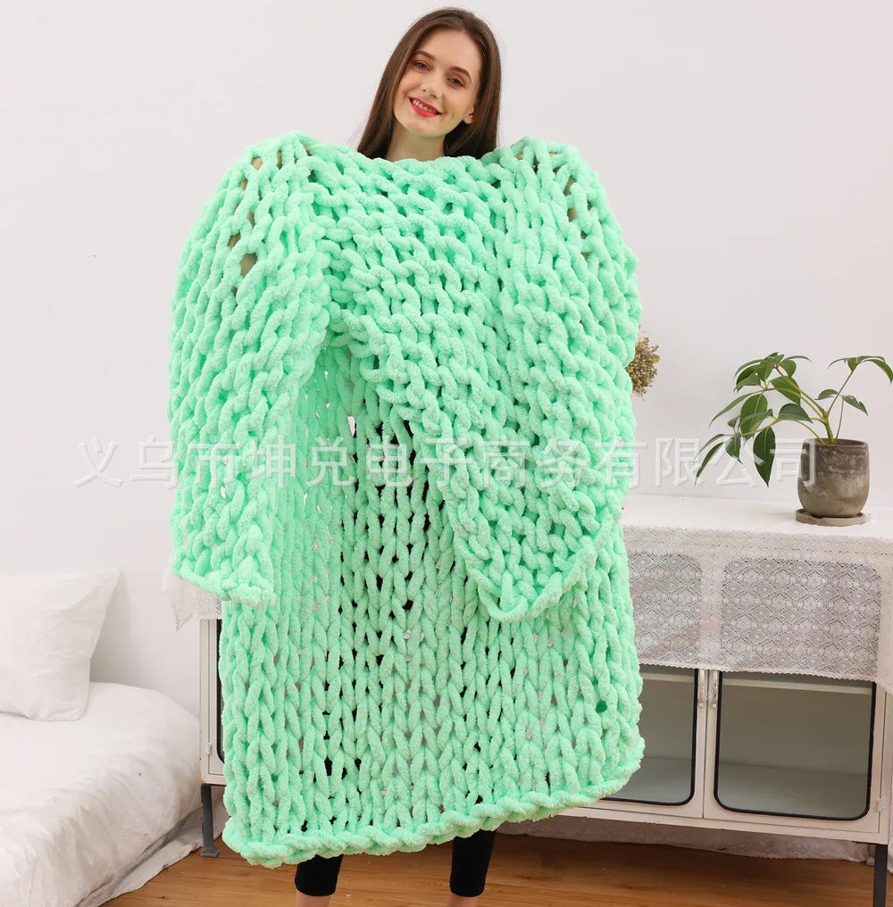Super Soft Handmade Knit Jumbo Chenille Yarn Chunky Knit Blanket Throw