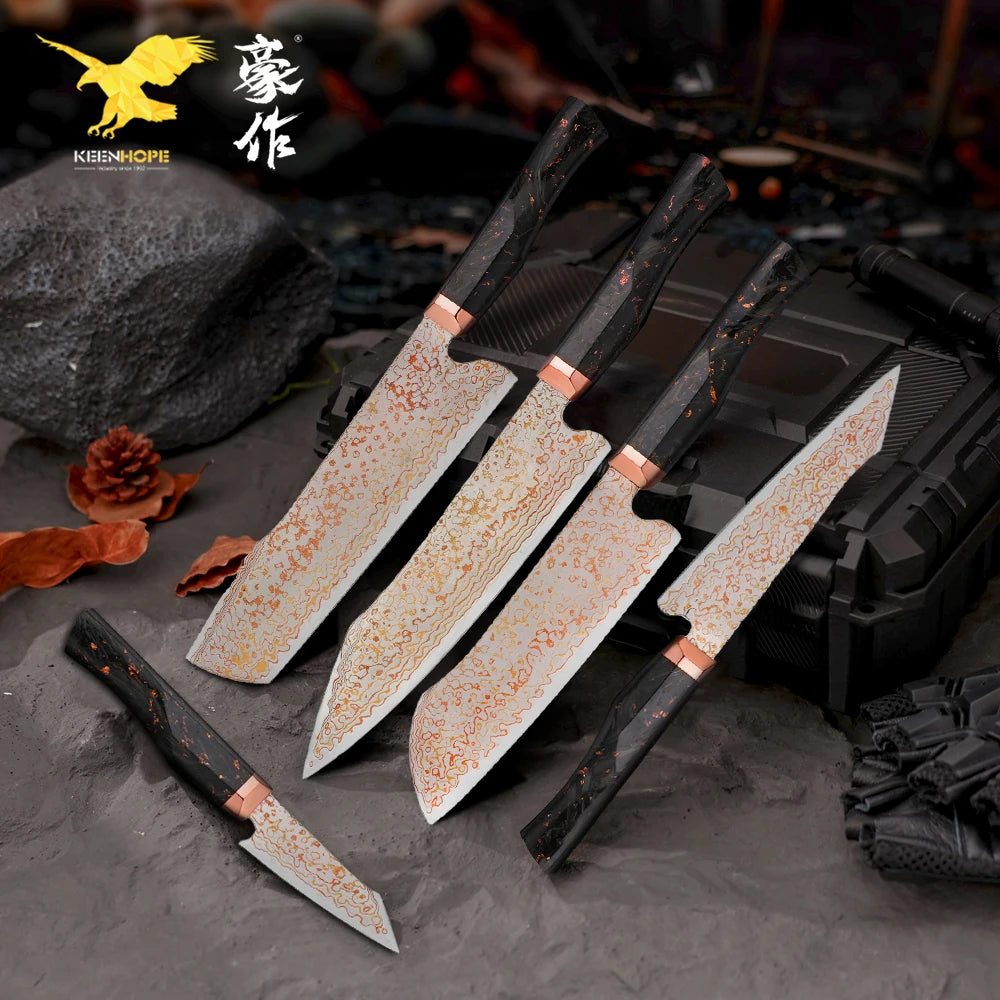 Japanese 5PCS 77 Layers Rainbow Damascus VG10 10Cr15CoMoV Core Chef Kitchen Knife Copper