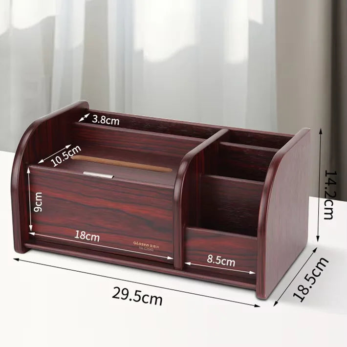 GLosen C2040 Wooden Tissue & Pencil Holder Multi-Function Desk Organizer with
