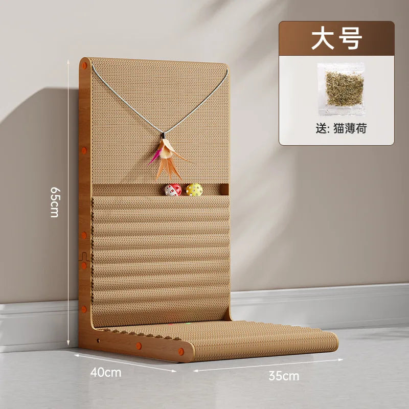 New Cat Scratching Board, Standing Corrugated Cardboard with Bell Ball, Durable Pet