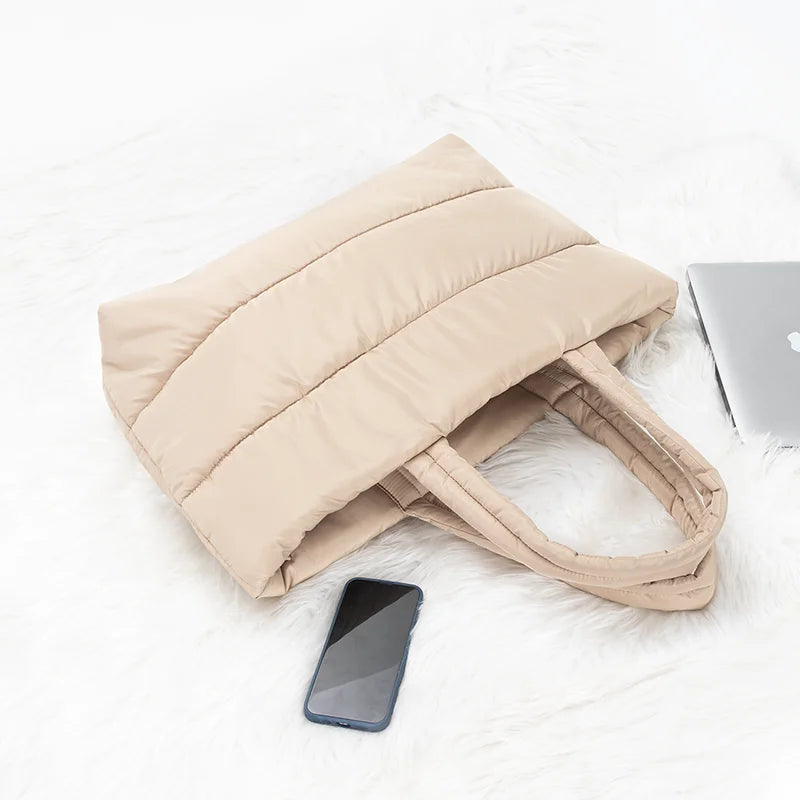 Large Carryall Puffy Shoulder Bag White Lightweight Oversize Custom Quilted Puffer Travel