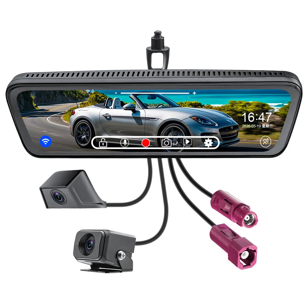 Rear View Car Mirror Dash Cam 2K, with 5G WIFI 8.66 Inch Dash Camera AI Collision Front