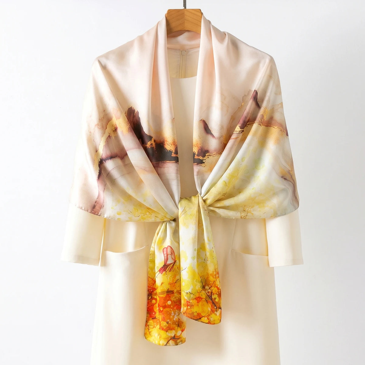 Luxury 100% Mulberry Silk Shawl for Women Custom Digital Print Vintage Floral Long Scarf