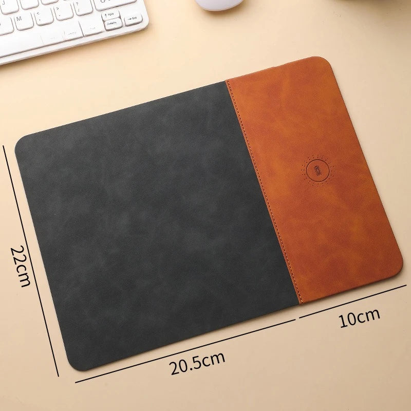 15W Fast Wireless Charging Mouse Pad, Small PU Leather Non-Slip Desk Mat with for Office