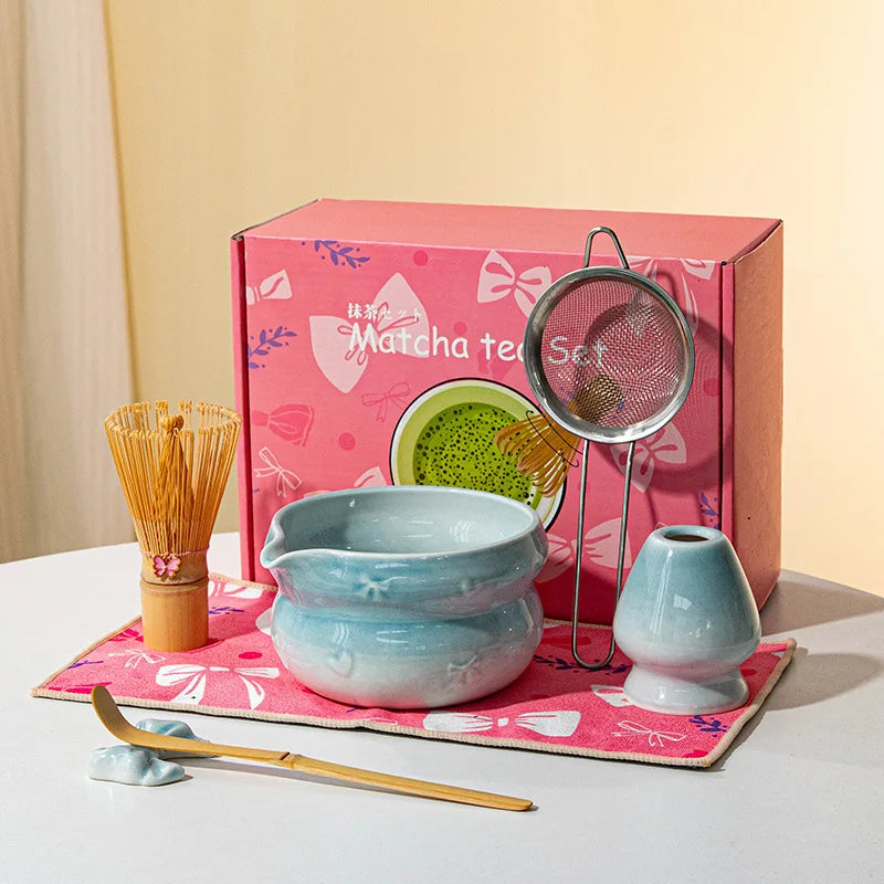 Chinese New Eco-Friendly Pink Whisk Mixing Kits Matcha Gift Set 5pcs Set Matcha Tea Set