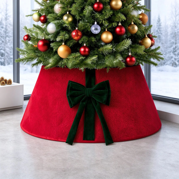 Velvet Christmas Tree Collar with Large Bow, Small or Large Sizes