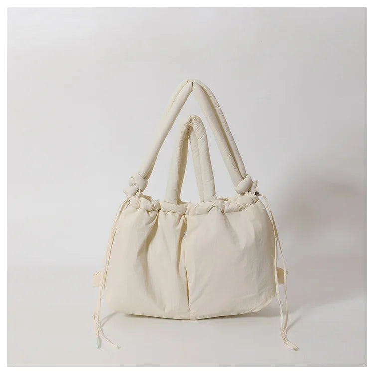 Waterproof Nylon Tote Bag Padded Handles Pillow Shape Foldable Shoulder Carry Handbag