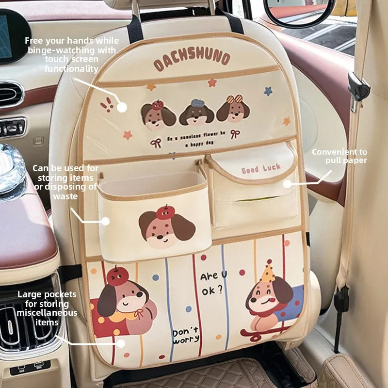 Custom Leather Cartoon Customizable Car Backseat Storage Bag Organizer New Creative Trash