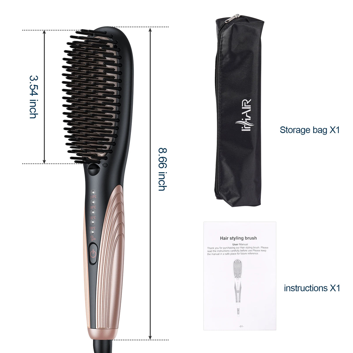 Professional Ionic Heating Hair Straightener Gold Brush Hair Iron 2 in 1 Beard