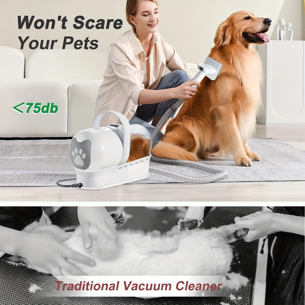Dog Grooming Vacuum Kit 7-in-1 Pet Clipper With Nail Grinder Hair Trimming & Combing Low