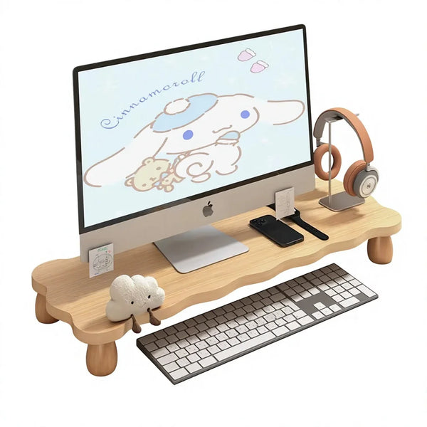 Ergonomic Design Modern Bamboo Frame Standing Type Gaming Monitor Desk Riser Wooden