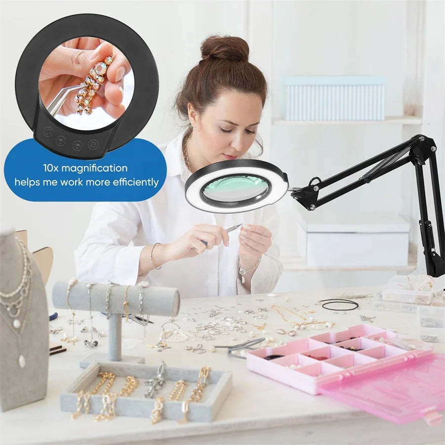 5 Color Modes Stepless Dimmable LED Nail Desk Lamp Touch Control Long Arm Working Desk