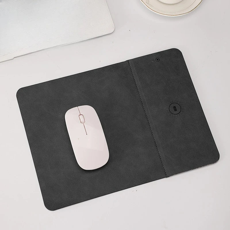 15W Fast Wireless Charging Mouse Pad, Small PU Leather Non-Slip Desk Mat with for Office