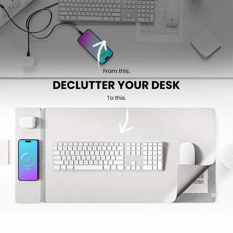 Office Decor Accessories Fast 15W Wireless Charging Mat Desktop Leather Mouse Pad
