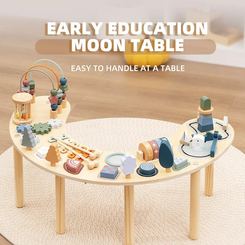 Montessori Wooden Children 4-6 Years Activity Table Busy Board Game Beads Blocks Hand-Eye