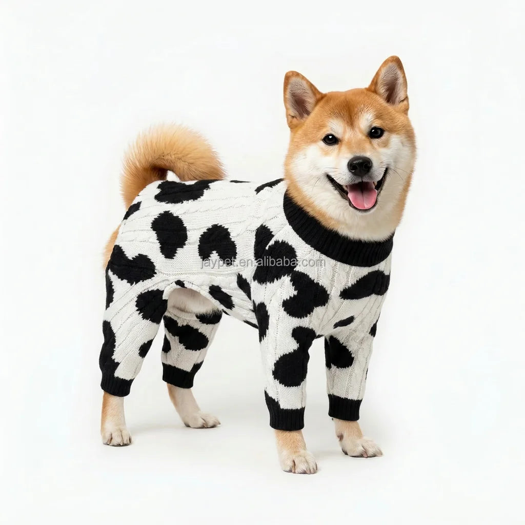 Military Cotton Dot Pattern Knitted Dog Sweater Four Leg Jacquard Warm Winter Puppy