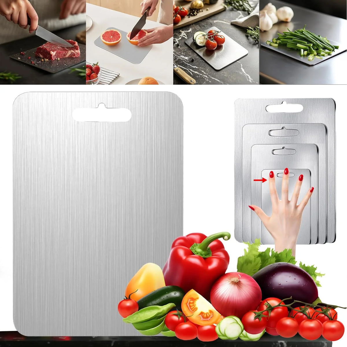 Food Grade 100% Pure Titanium Eco-Friendly Anti-Bacterial Double Sided Non-Toxic Cutting