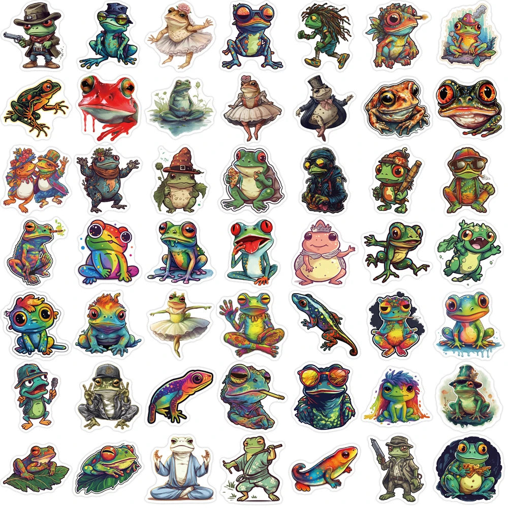 50Pcs Funny Frog Theme DIY Graffiti Stickers PVC Waterproof Self Adhesive Laptop Luggage (Pack of 2)