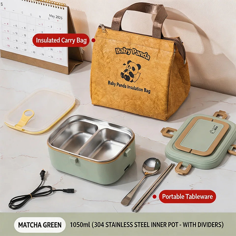 Electric Heating Lunch Box, No Water Needed 304 Stainless Steel Food Warmer,