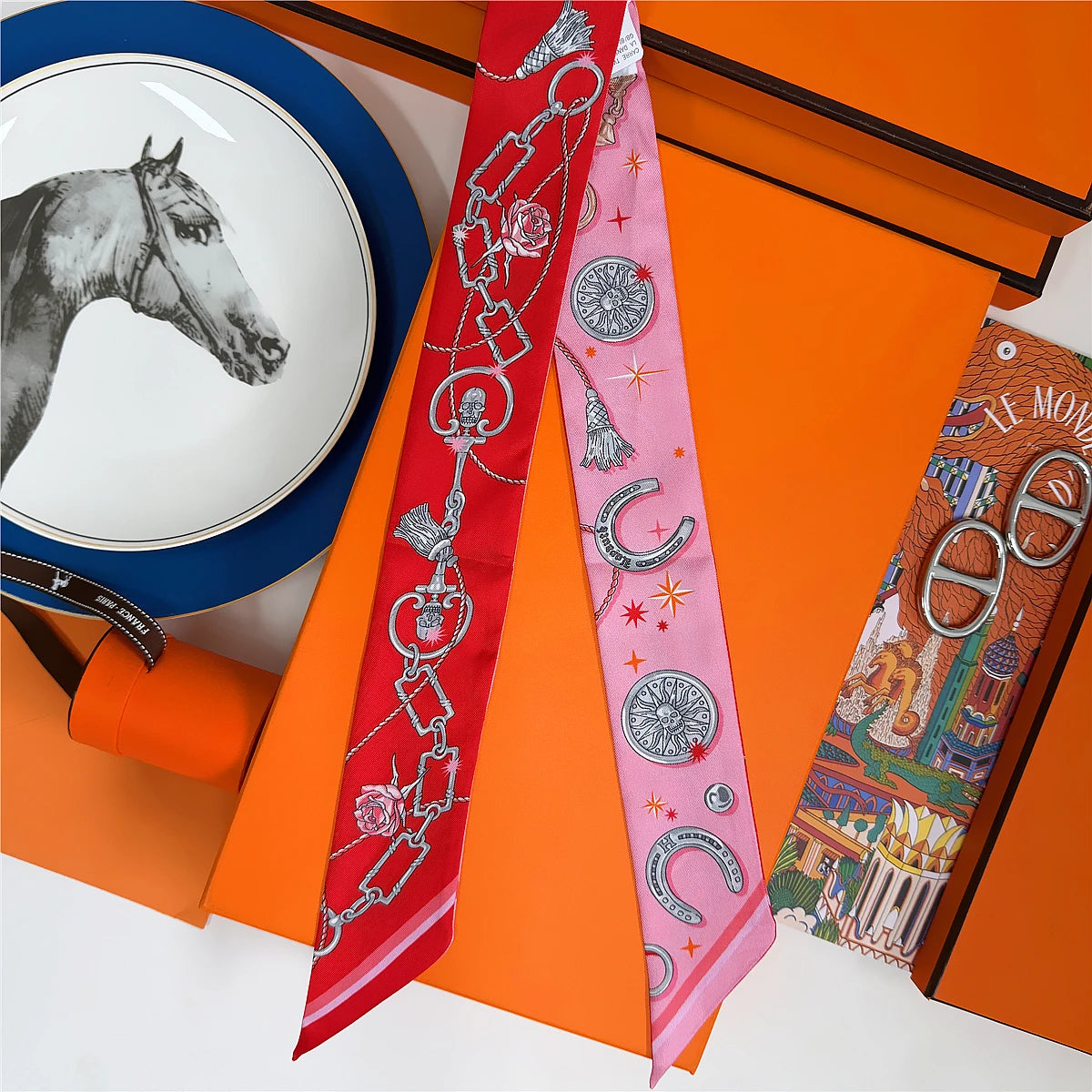 5*86 Cm Neck 100% Silk Scarf Custom Printing Scarves Designer Head Bag Women Stylish