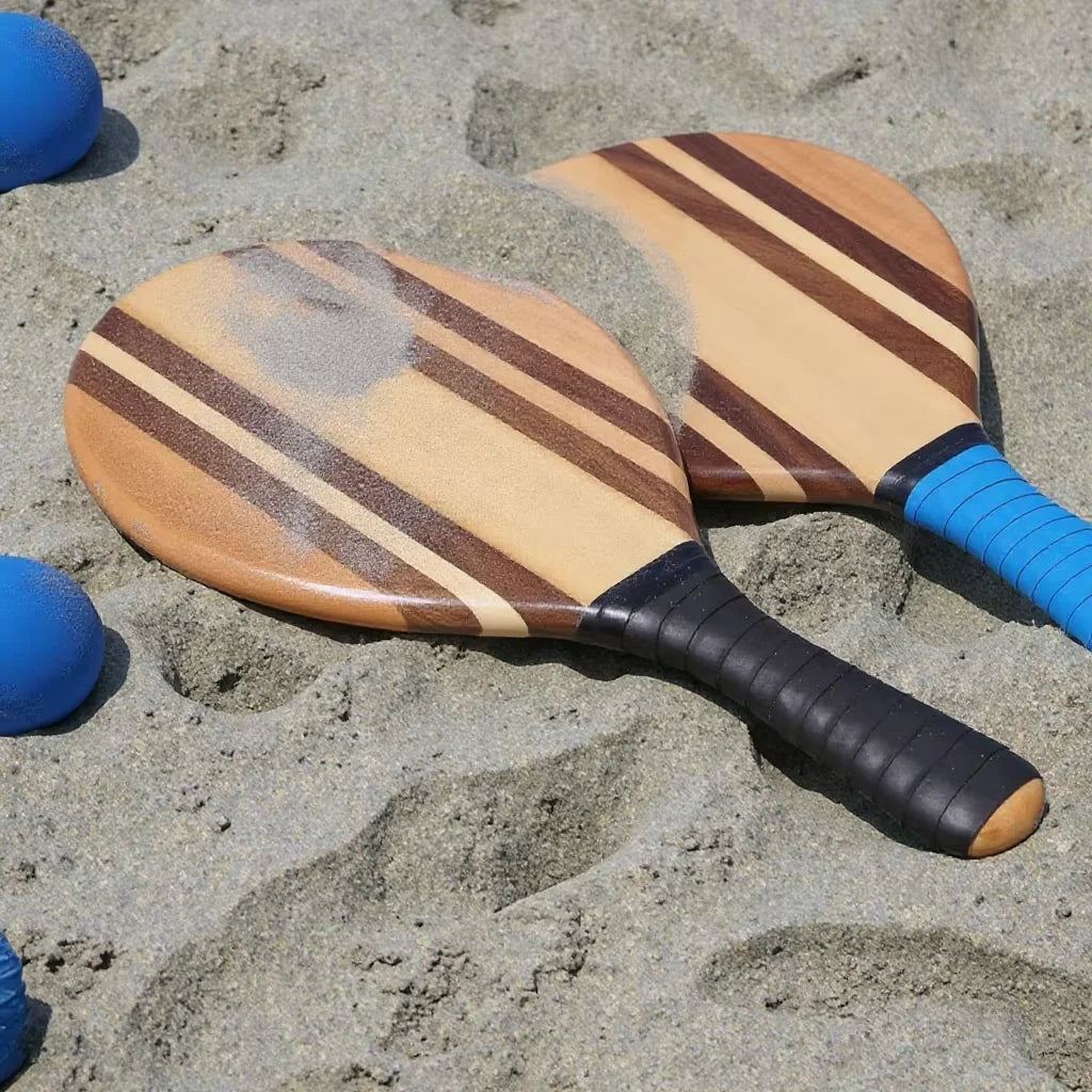 Handcrafted 2-Piece Paddle Set for Pickleball Game Natural Wood Beach Paddles 2 Balls