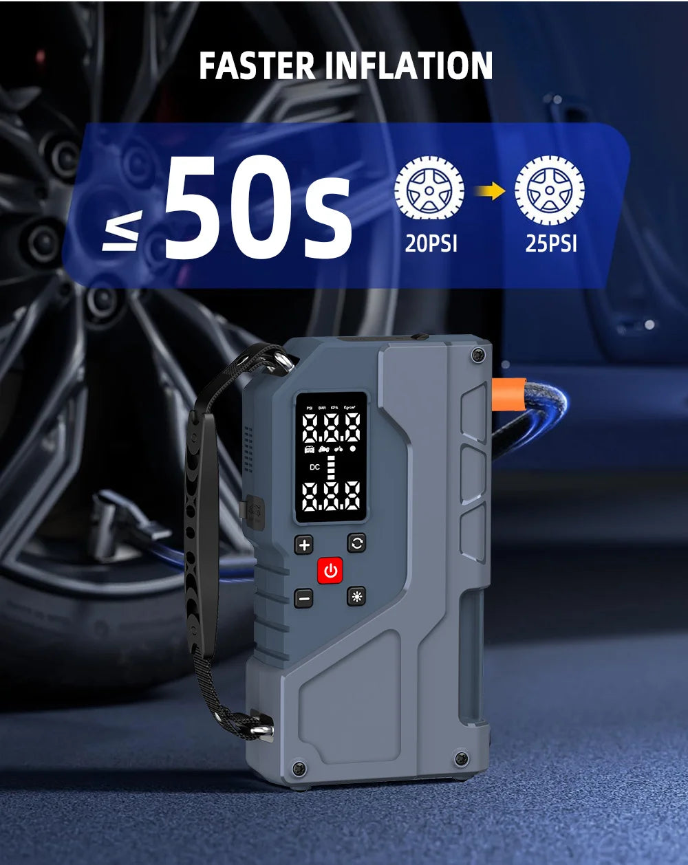 Portable Tire Inflator Air Compressor with Jump Starter Air Pump with Digital Pressure
