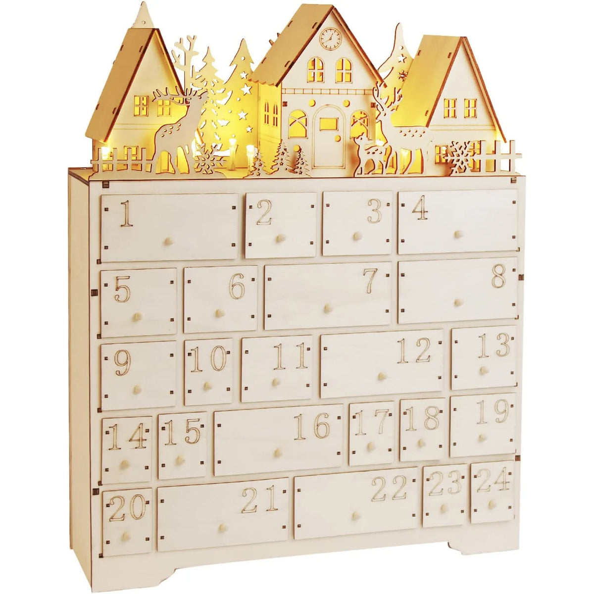 Christmas Wooden Advent Calendar With 24 Storage Drawers Large Size Xmas Countdown