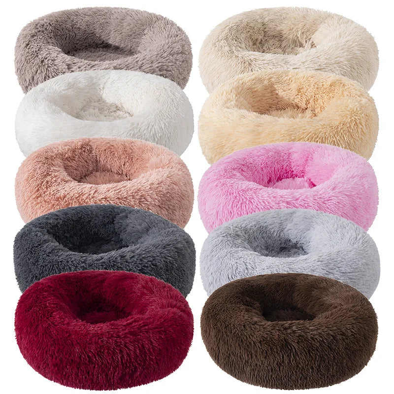 Luxury Fluffy Cushion Plush Soft Donut Dog Bed Accessories Washable Calming Sofa Camas