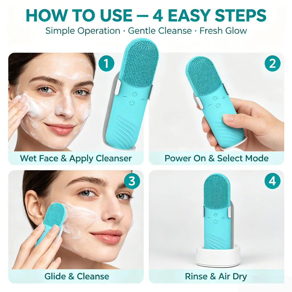 4 in 1 Silicone Facial Cleansing Brush Waterproof USB Rechargeable Electric Pore Cleaner