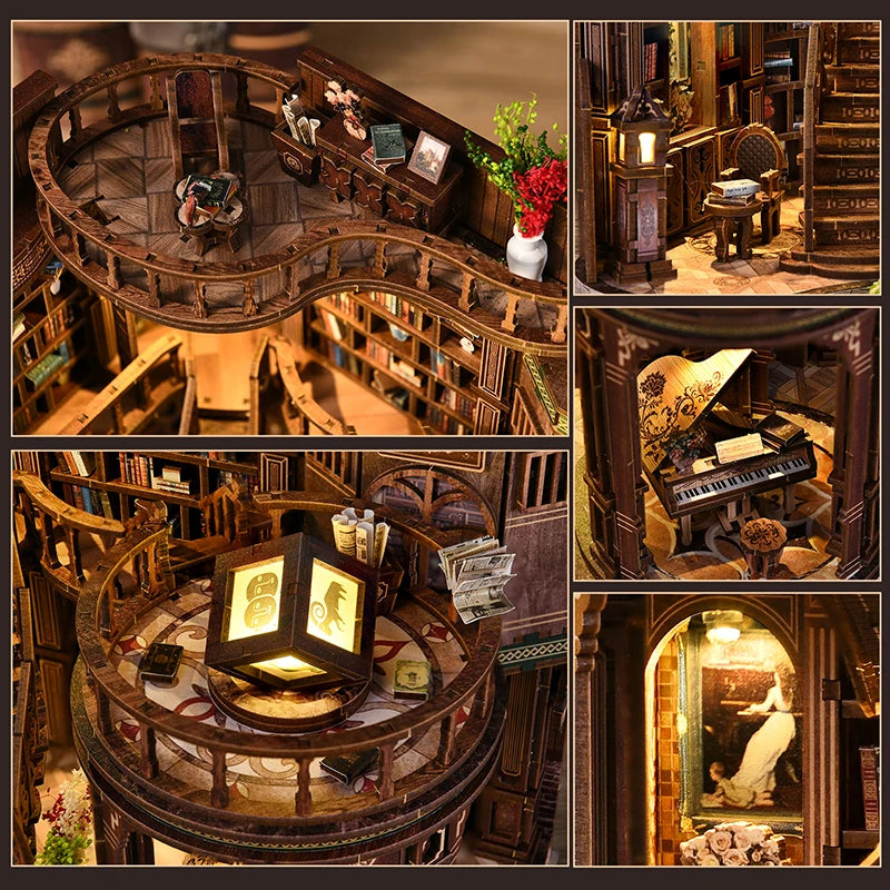 Vintage Loft Study Hall Book Nook a 3D Wooden Puzzle and Miniature Dollhouse Kit
