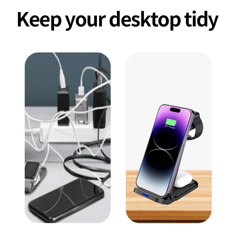 3 in 1 Wireless Charger Desktop Phone Magnetic Holder Desktop Convenient Charging Station