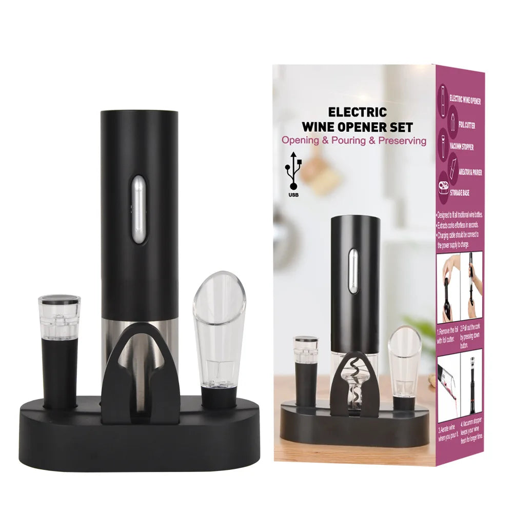 Modern Style Automatic Electric Wine Bottle Opener Set 304 Stainless Steel Four-Piece