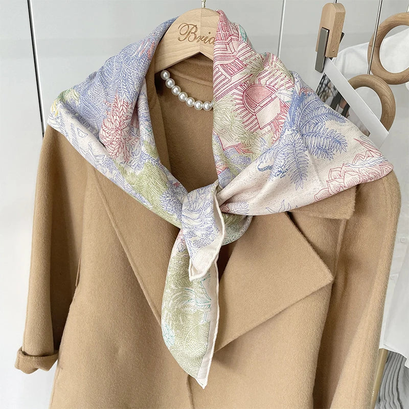 New Fashion Silk Scarf Printing Luxury Silk Wool Scarf for Women and Bags