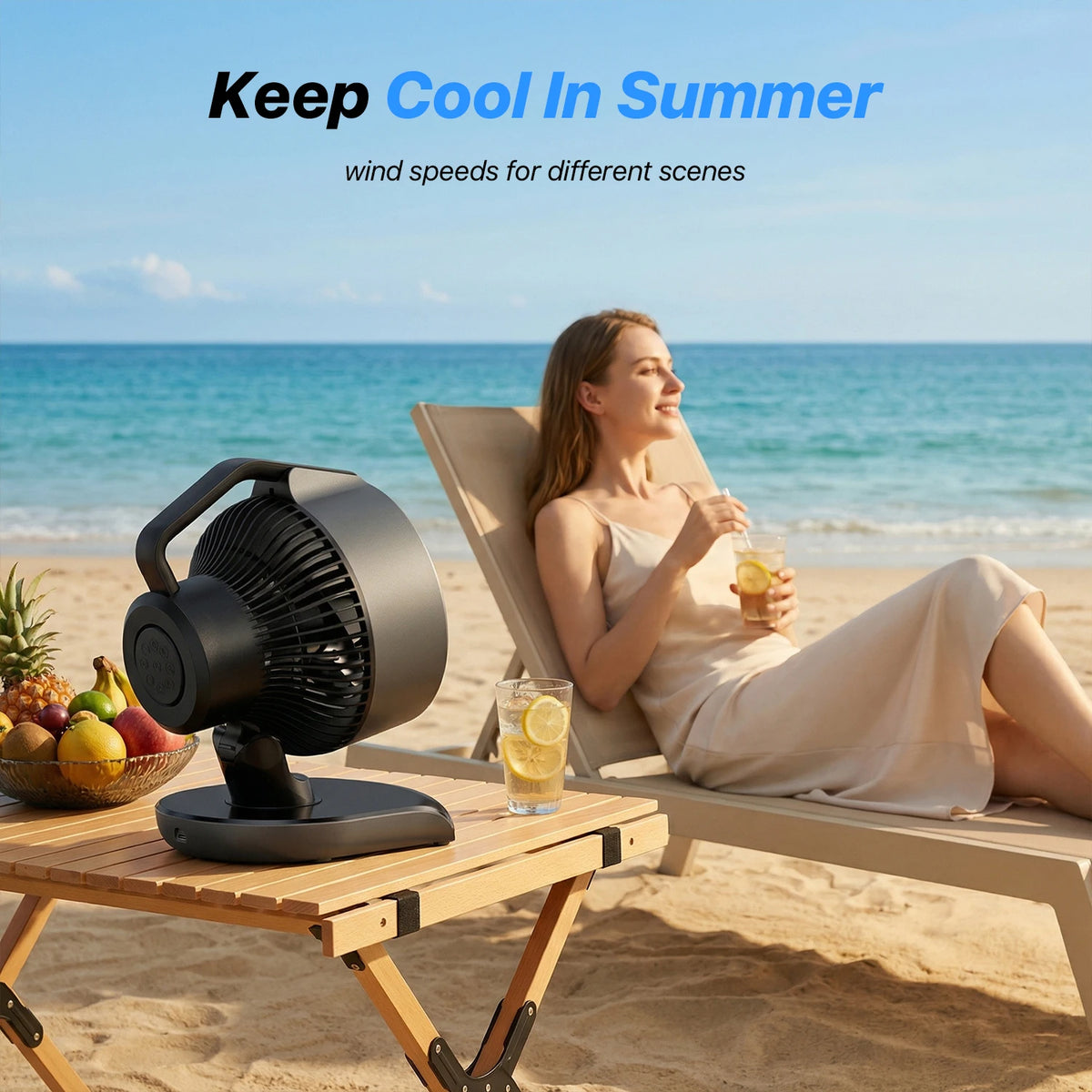 20000mAh Battery Operated Camping Fan with Light 5 Speed Auto Oscillating Remote Control
