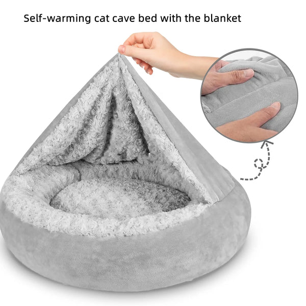 Donut Pet Bed with Hooded Blanket, Cozy Round Bed for Dogs and Cats