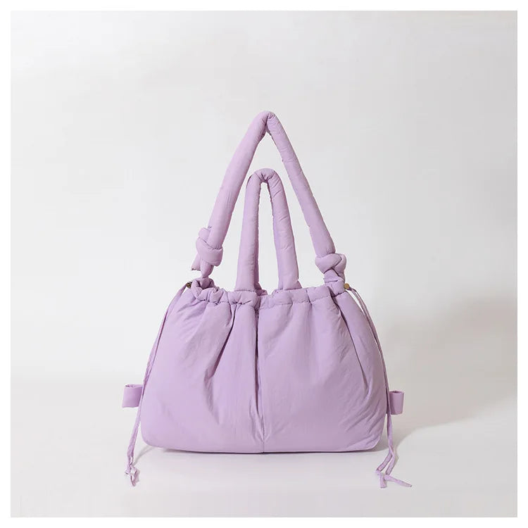 Waterproof Nylon Tote Bag Padded Handles Pillow Shape Foldable Shoulder Carry Handbag