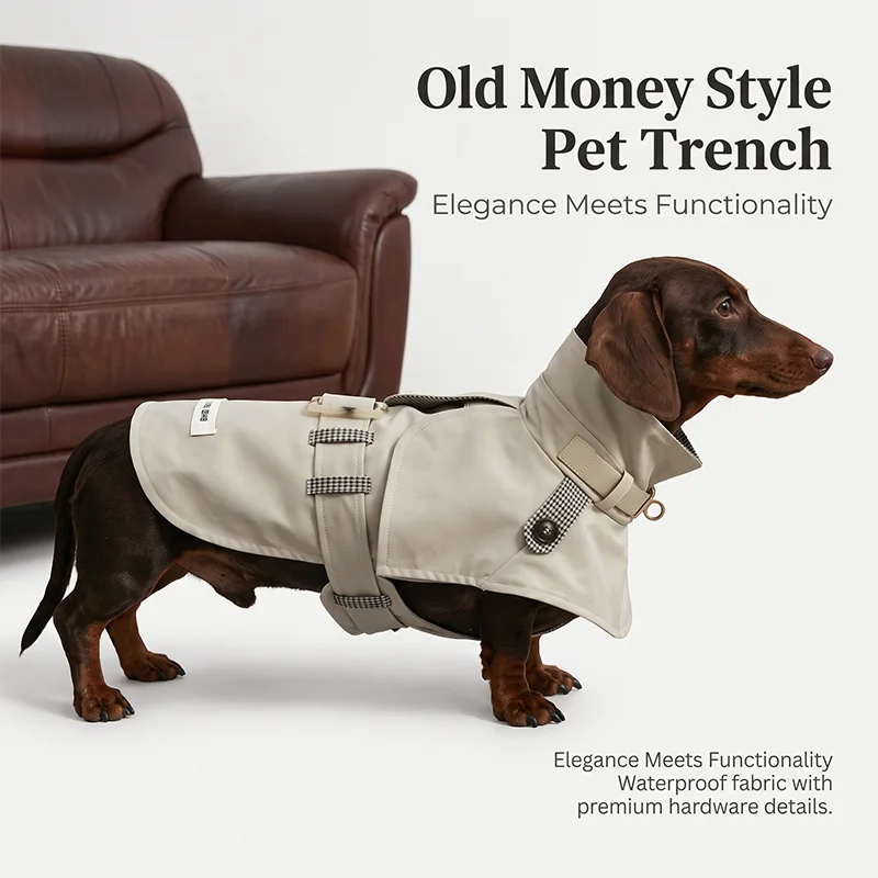 New Winter British Style Water-Resistant Dog Cloak Trench Coat With Metal Buckles