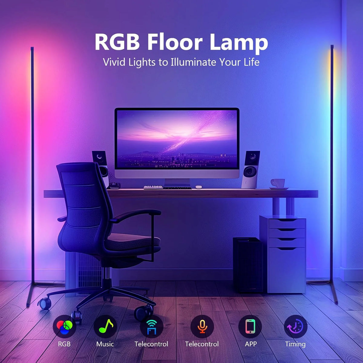 60 Inch RGB LED Corner Floor Lamp, Modern Standing Lamp for Living Room Bedroom Game Room