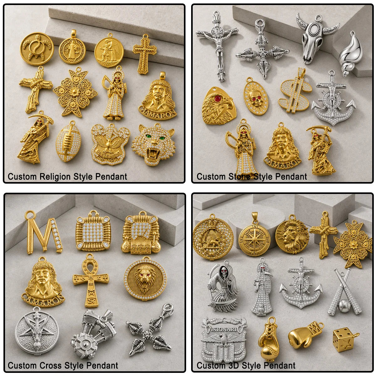 Custom Stainless Steel Pendant Necklace 18K Gold Plated Waterproof Non Tarnish