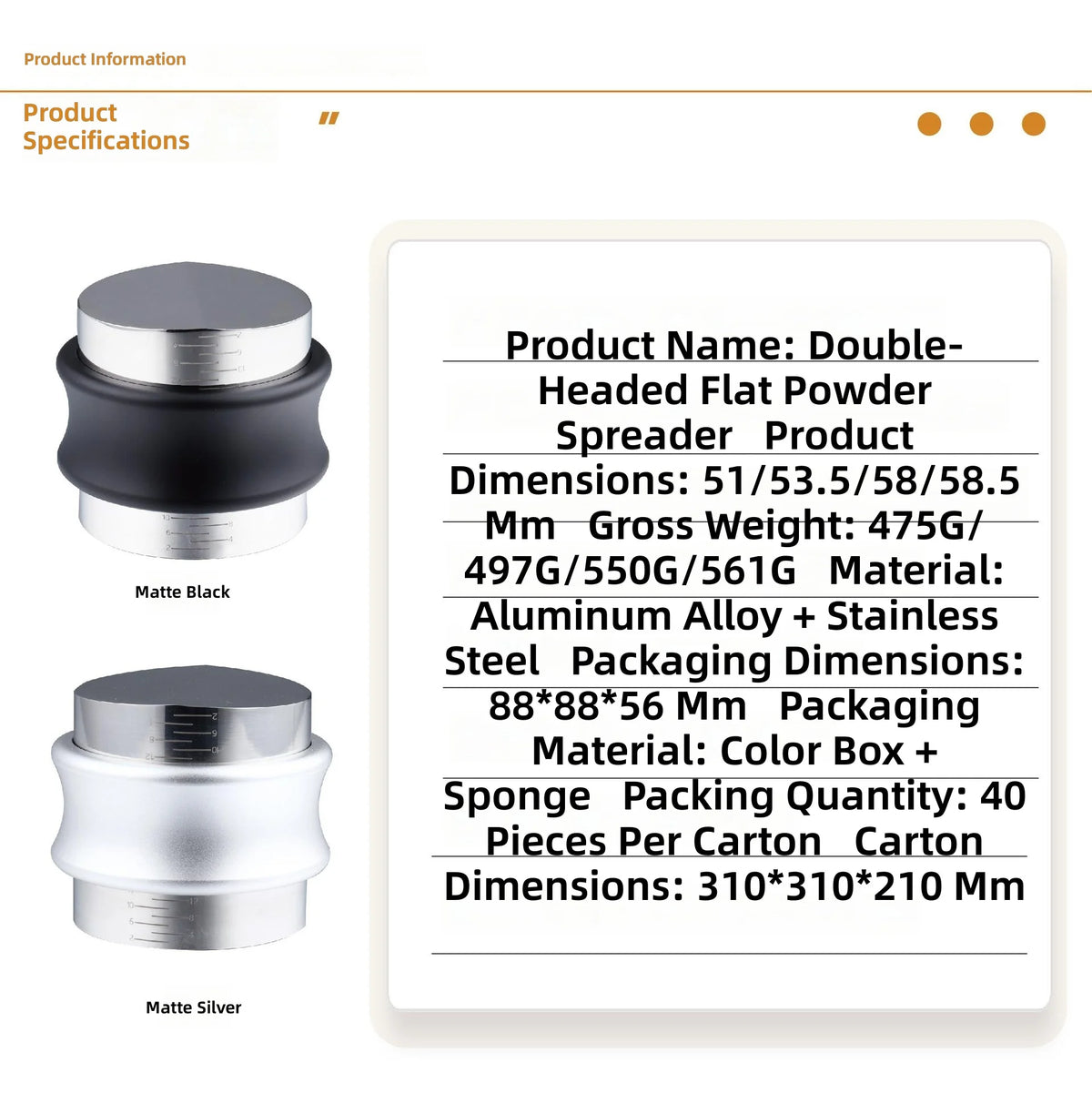 51mm 53.3mm Espresso Coffee Distributor Tamper 2 in 1 Stainless Steel Adjustable Double