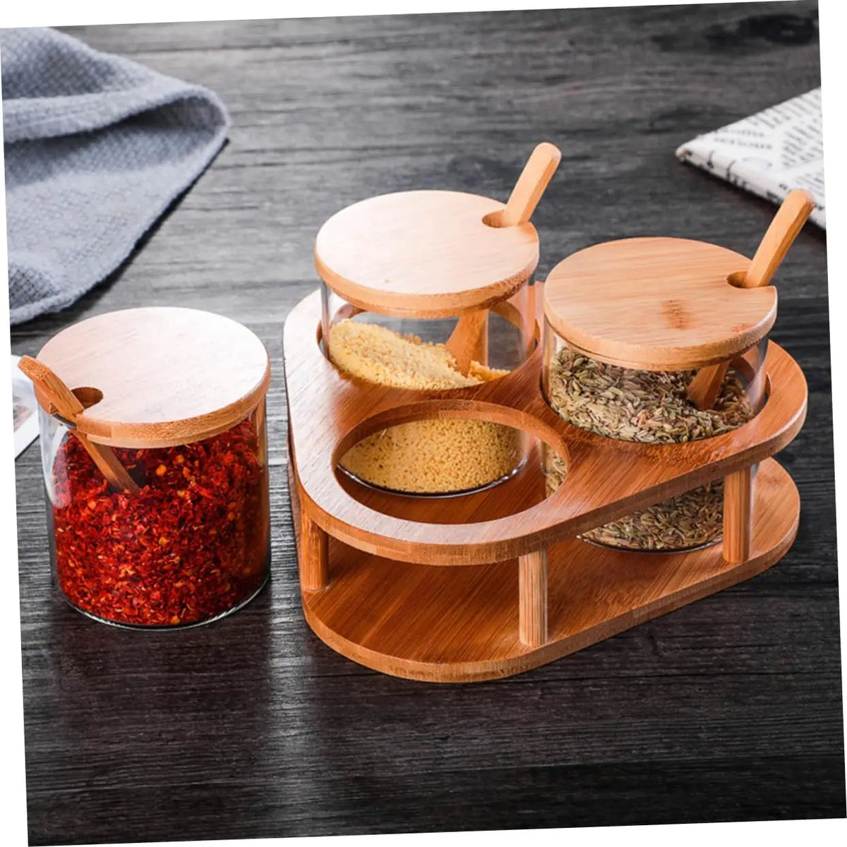 Glass Seasoning Jars Set with Bamboo Lid and Spoon-Spice Rack Organizer for Kitchen