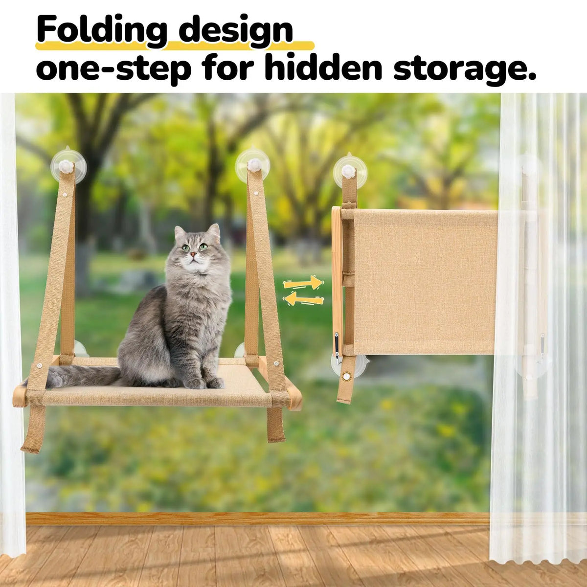 Eco-Friendly Wooden Fiber Cat Window Hammock Foldable Suction Cup Perch Indoor Resting