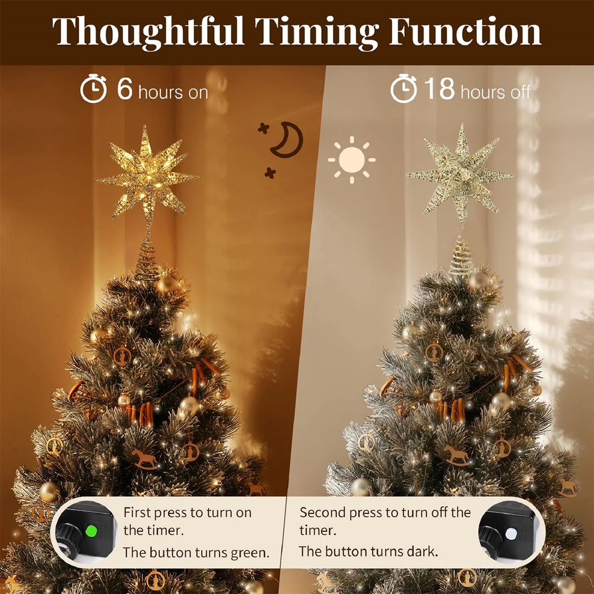 Silver LED Christmas Tree Topper Star Glitter Iron Tree Top Star Decoration