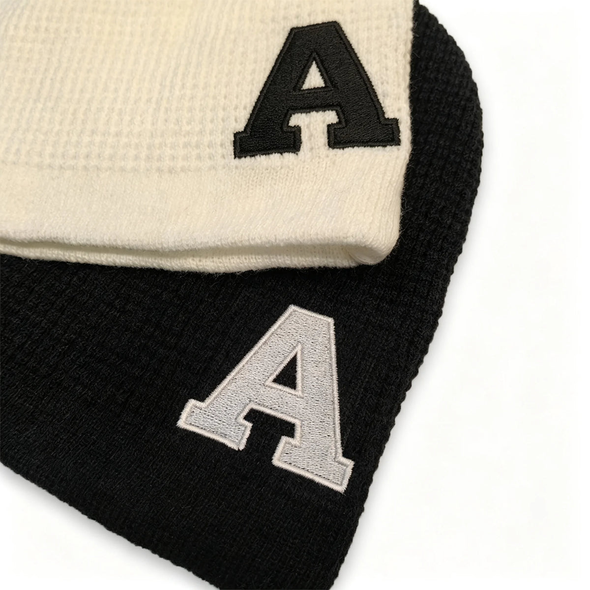 Thermal Good Elasticity Acrylic Flat Embroidery Waffle Knitted Beanie Skull Cap