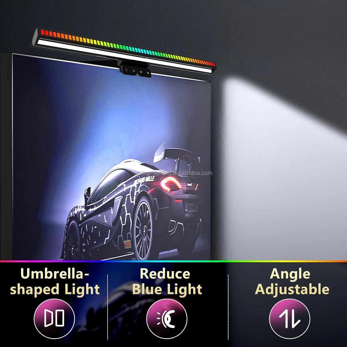 Music Sync USB WiFi LED Monitor Light Bar RGBIC Computer Gaming Atmosphere Light Black