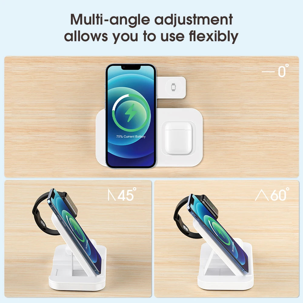 3 in 1 for Wireless Charger Dock Station with Type-C Port 15W Fast Charging Foldable