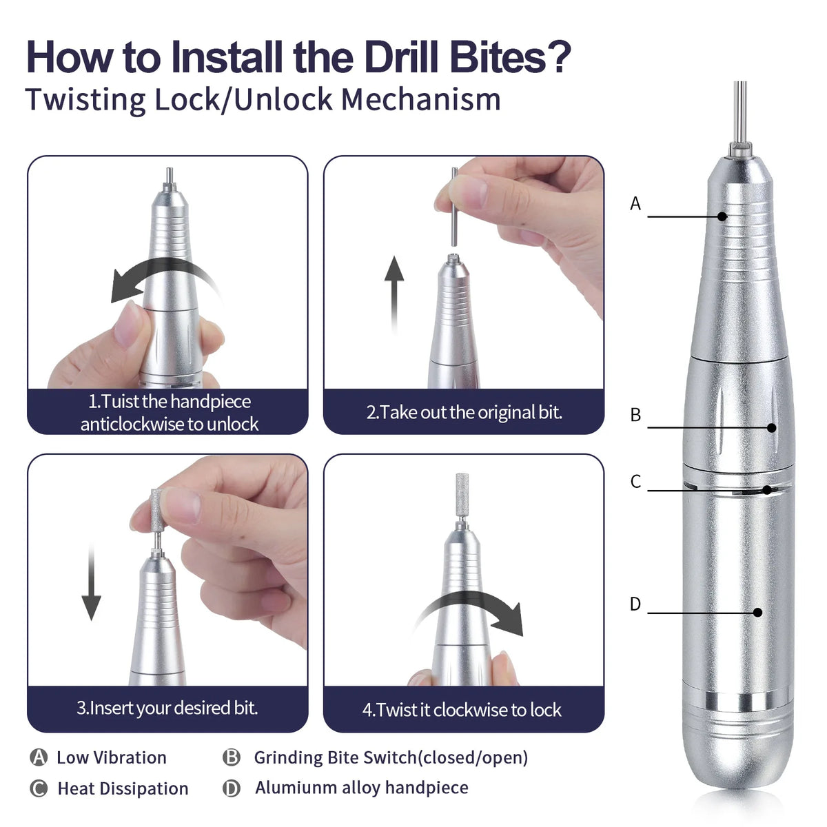Professional Nail Drill Portable Rechargeable 45000RPM High Speed Electric Nail Polish