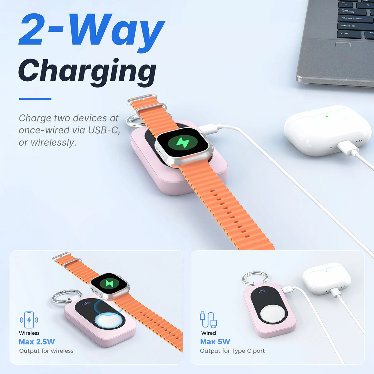 Mini Magnetic Wireless Power Bank 2000mAh for Watch Pocket-Sized Travel Charger