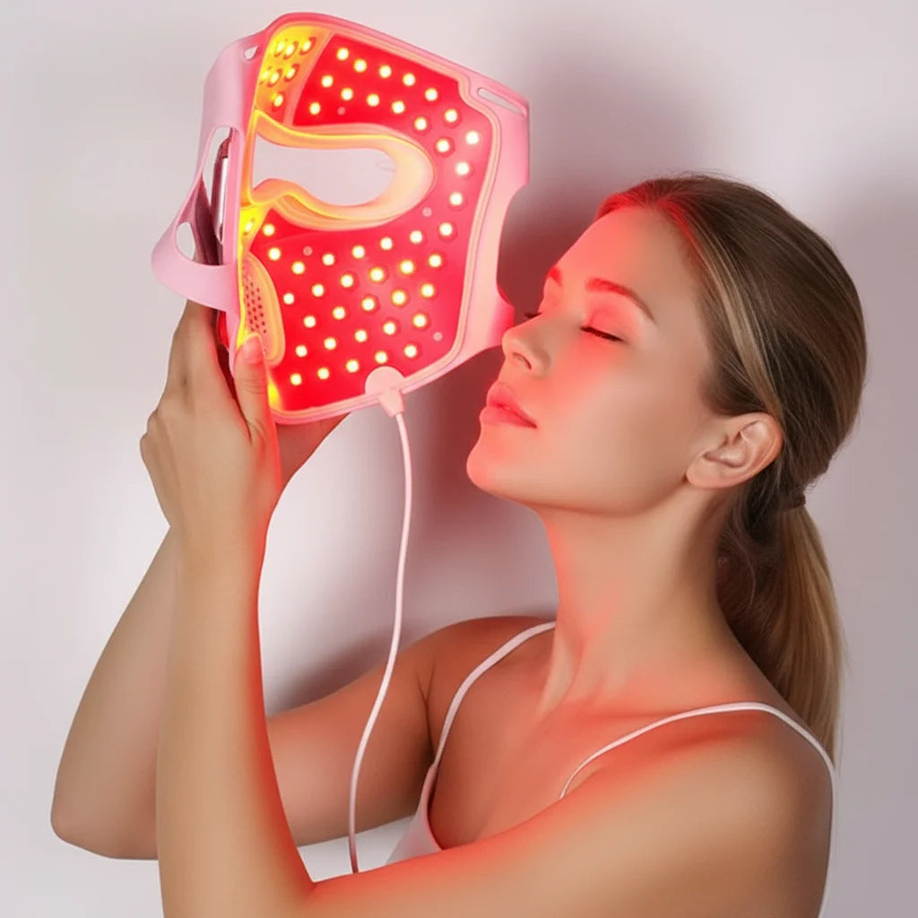 Pink Silicone LED Facial Mask with Red Light for At-Home Use